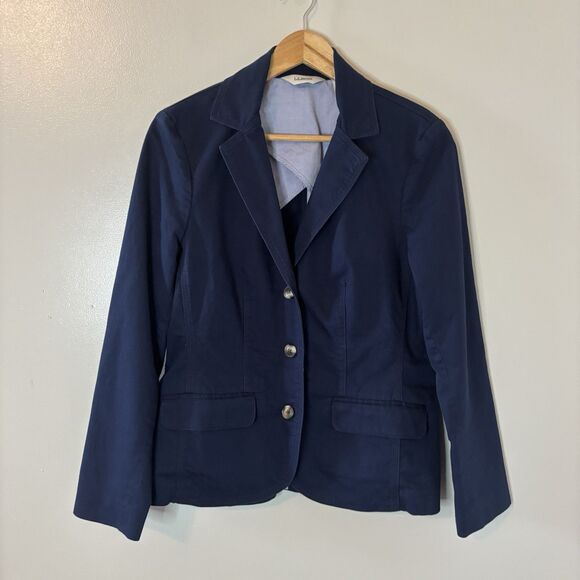 L.L. Bean Womens Blazer Navy Blue Fitted 3 Button Jacket Sz Small - Picture 1 of 8